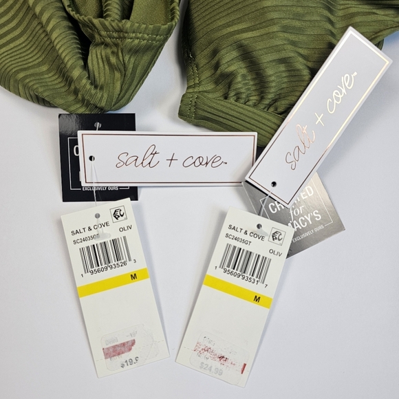 Salt + Cove Women's Juniors' Ribbed Two-Piece Bikini Set Green Swimwear Size M - Picture 15 of 16